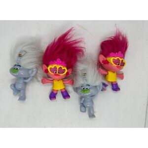 Vintage Troll Dolls Lot Of 4 With Pink & White Hair HCH Brand 4" Collectibles